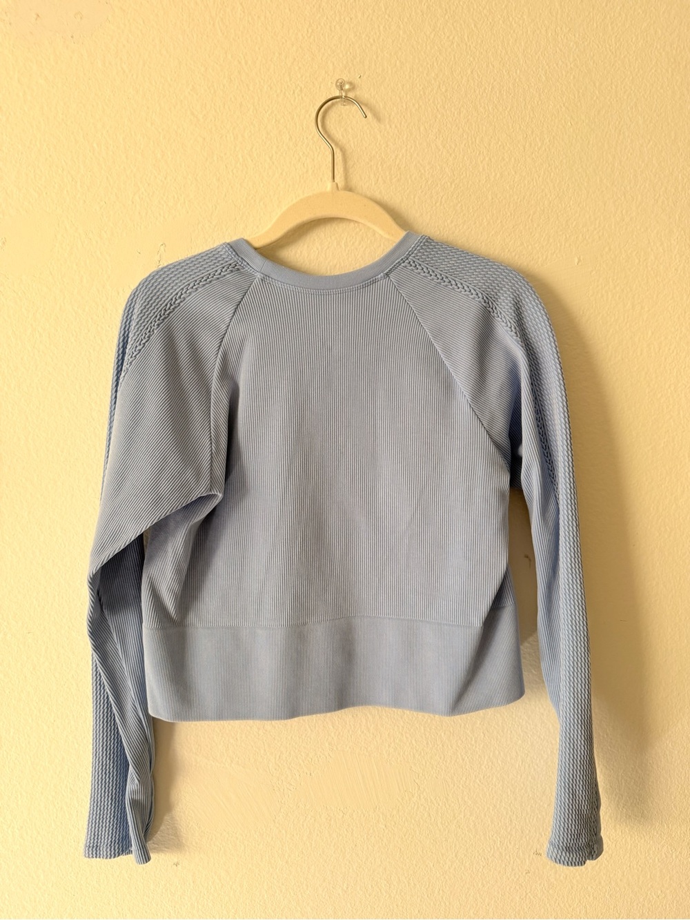Cropped Light Blue Ribbed Long-Sleeve Top - Picture 3 of 3